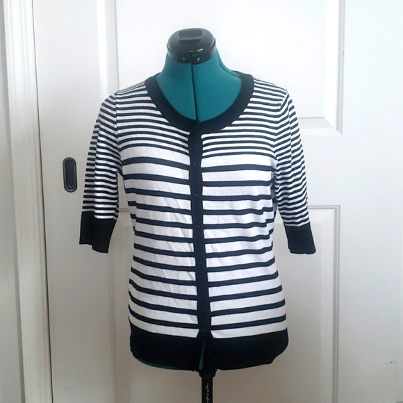Cyrus Sweaters - Black and white Cyrus striped cardigan.